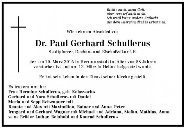 Schullerus Gerhard -2016 Todesanzeige